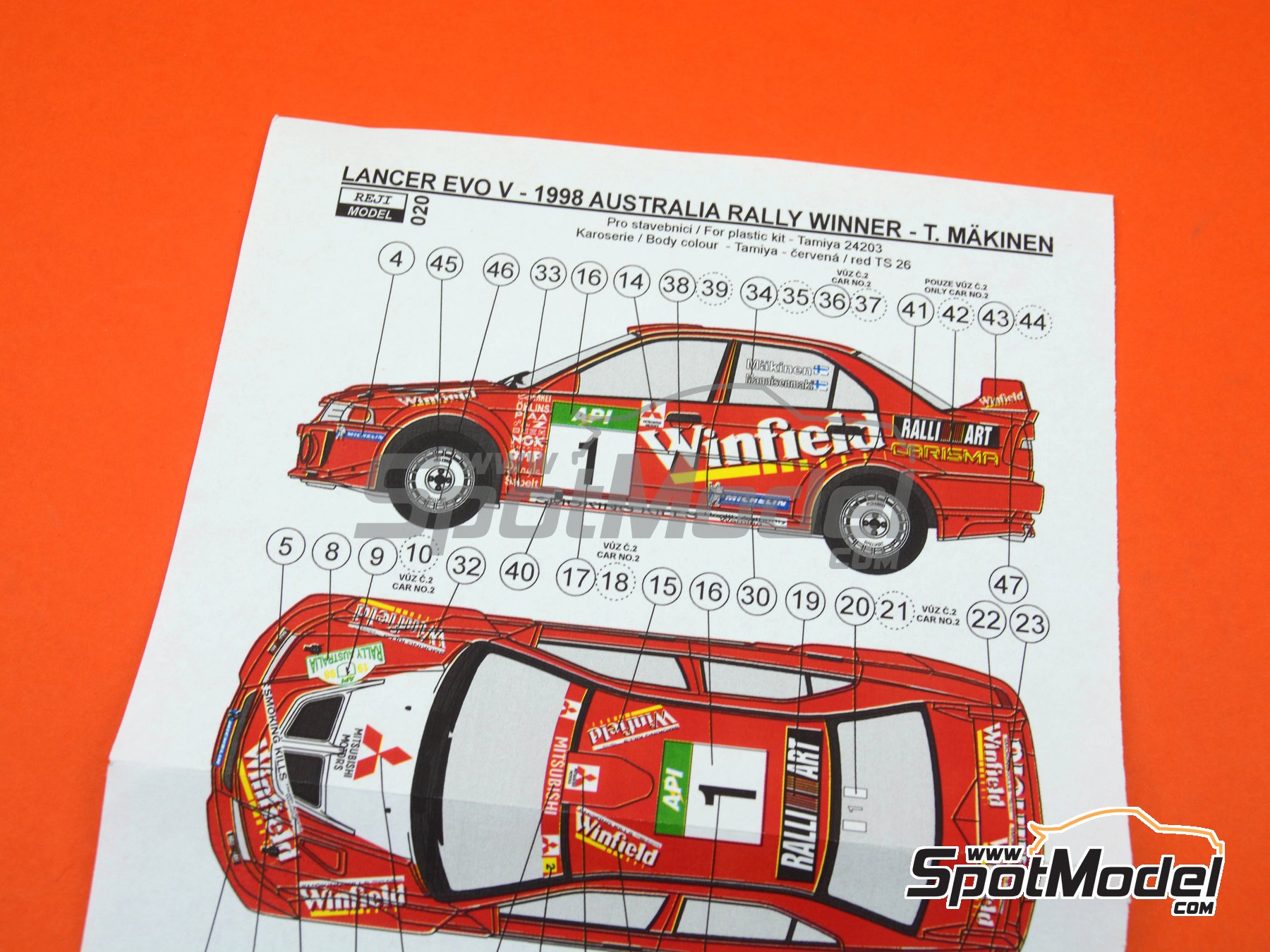 Mitsubishi Lancer Evo V Mitsubishi Ralliart Team sponsored by Winfield -  Australian Rally 1998. Marking / livery in 1/24 scale manufactured by Reji  Mo